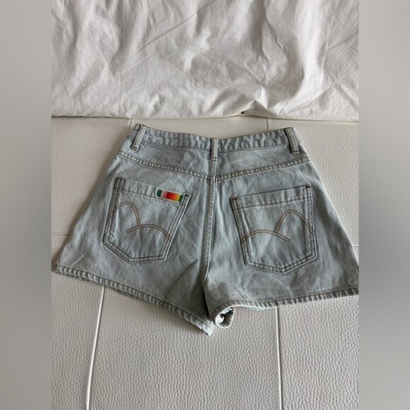 Farm Rio: Multicolor Crochet Patchwork Jean Shorts - Picture 5 of 6